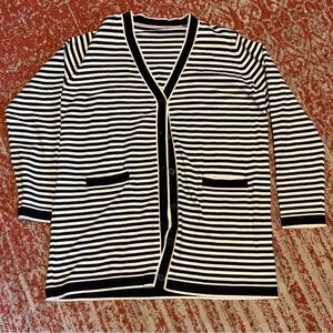 Elegant Black and White Striped Women's Cardigan